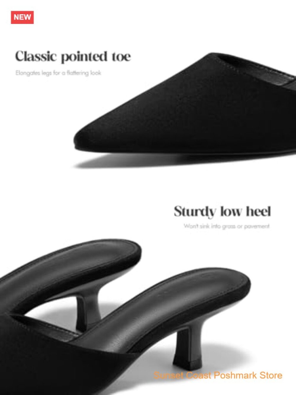 Kitten Low Heels Mules Closed Pointed Toe Pumps Slip On Backless Dress Shoes - Picture 5 of 5